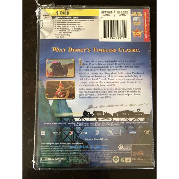 Lot Of 2 Disney Dumbo DVD + Pinocchio Platinum Edition NEW w/ Damaged Cases - Picture 6 of 8